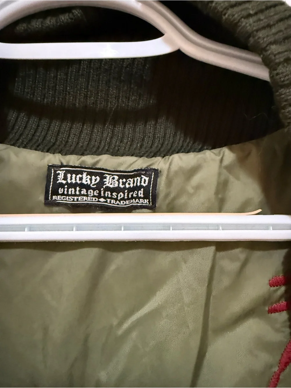 Lucky Brand Olive Green Jacket with Red Accent Stitching